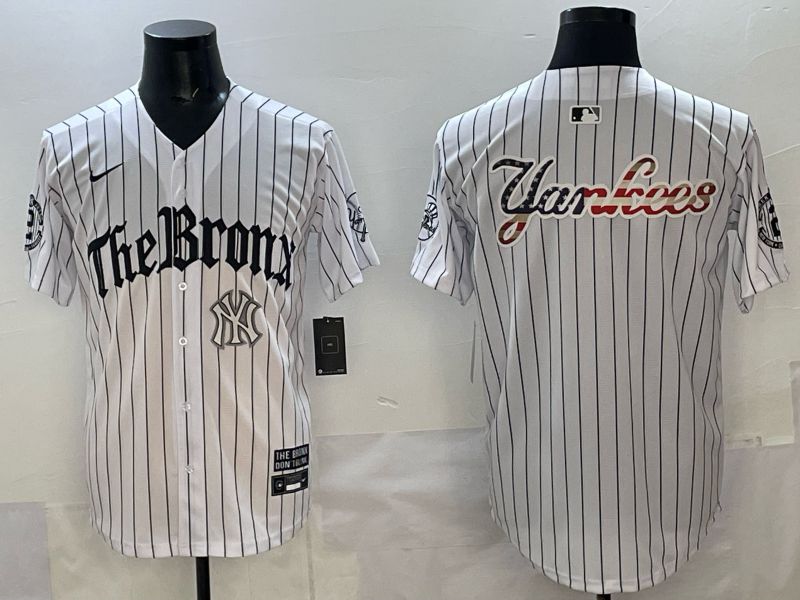 Men 2025 New York Yankees Blank White Stripe Five generations Joint Name Nike MLB Jersey style 010